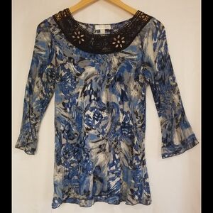 Dressbarn Blue and Black Patterned Tunic Size Small